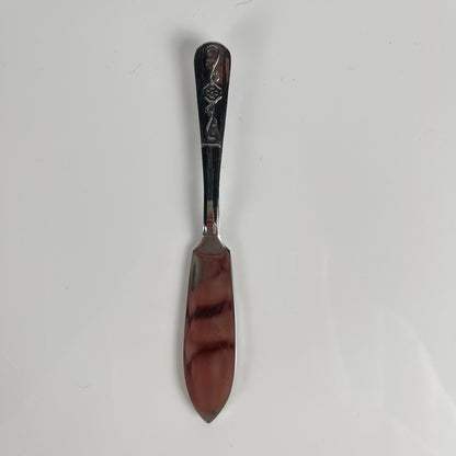 Beurrier vintage en métal "Huitre" et insert en verre, 1970