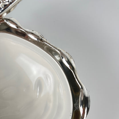 Beurrier vintage en métal "Huitre" et insert en verre, 1970