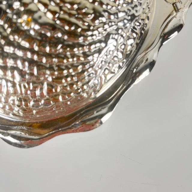 Beurrier vintage en métal "Huitre" et insert en verre, 1970