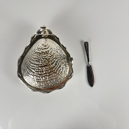 Beurrier vintage en métal "Huitre" et insert en verre, 1970