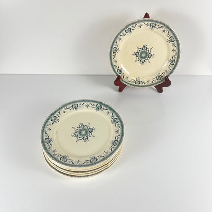 Set de 8 Assiettes à dessert terre de fer "Amiral", Creil & Montereau, vert-bleu, Fin XIXe