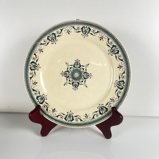 Set de 8 Assiettes à dessert terre de fer "Amiral", Creil & Montereau, vert-bleu, Fin XIXe