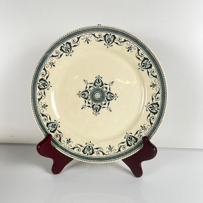 Set de 8 Assiettes à dessert terre de fer "Amiral", Creil & Montereau, vert-bleu, Fin XIXe