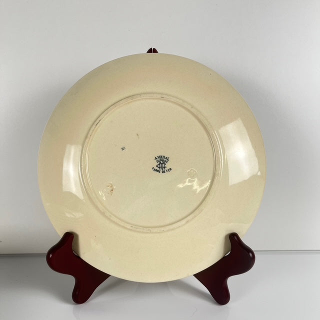 Set de 8 Assiettes à dessert terre de fer "Amiral", Creil & Montereau, vert-bleu, Fin XIXe