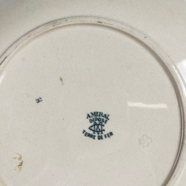 Set de 8 Assiettes à dessert terre de fer "Amiral", Creil & Montereau, vert-bleu, Fin XIXe