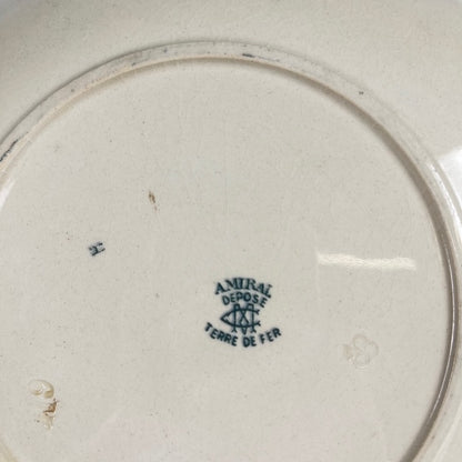 Set de 8 Assiettes à dessert terre de fer "Amiral", Creil & Montereau, vert-bleu, Fin XIXe