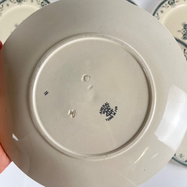 Set de 8 Assiettes à dessert terre de fer "Amiral", Creil & Montereau, vert-bleu, Fin XIXe