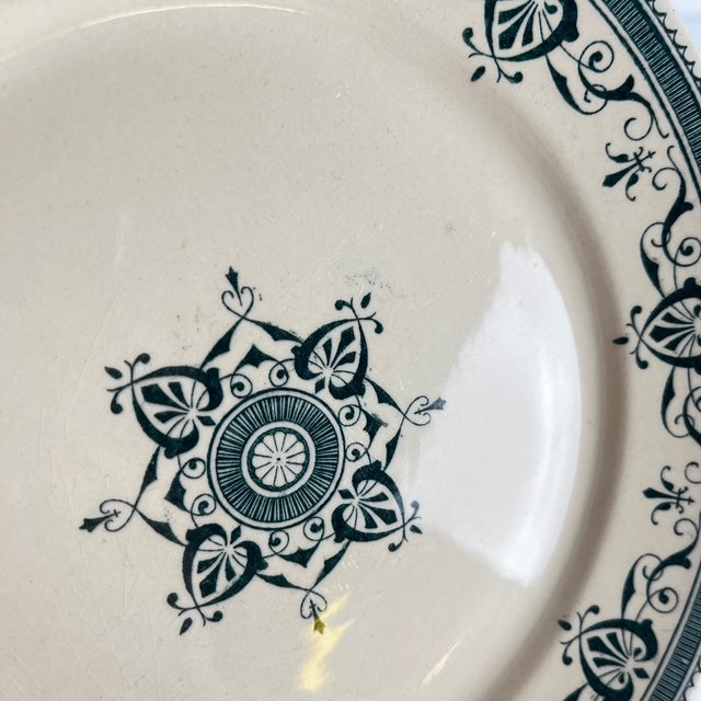 Set de 8 Assiettes à dessert terre de fer "Amiral", Creil & Montereau, vert-bleu, Fin XIXe