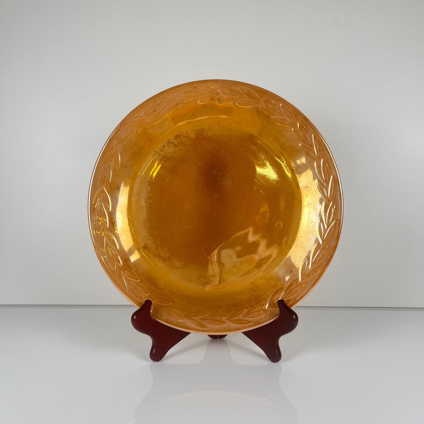Important service Fire-King Peach Lustre "Feuille de laurier" pour 12 pers., Anchor Hocking , USA, années 50