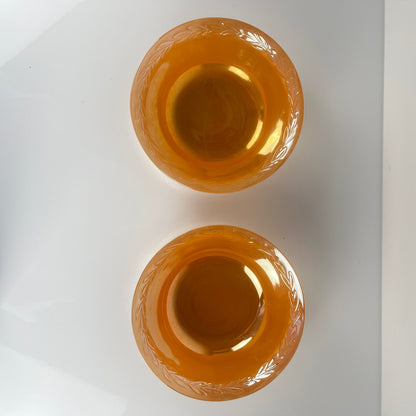 Important service Fire-King Peach Lustre "Feuille de laurier" pour 12 pers., Anchor Hocking , USA, années 50