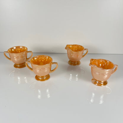 Important service Fire-King Peach Lustre "Feuille de laurier" pour 12 pers., Anchor Hocking , USA, années 50