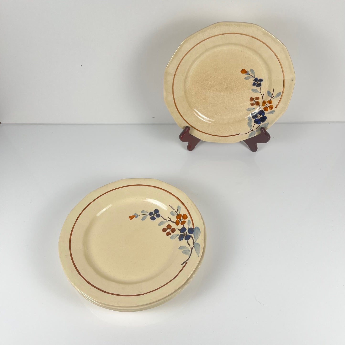 Set of 5 Sarreguemines floral dinner plates, 1920-40