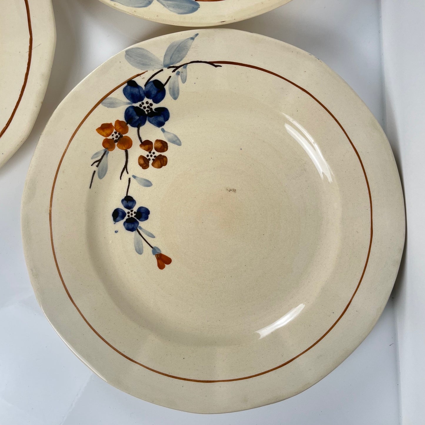 Set of 5 Sarreguemines floral dinner plates, 1920-40