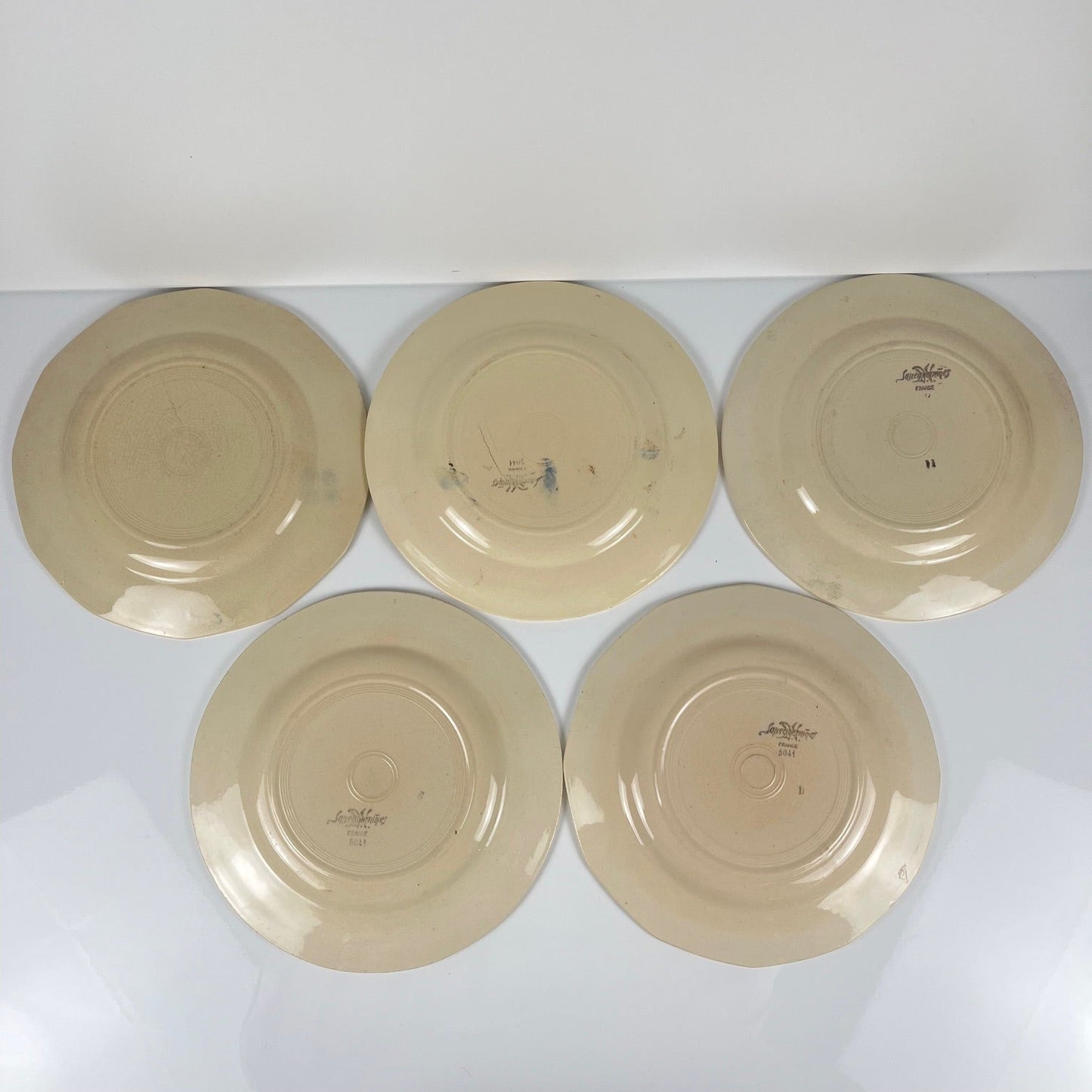 Set of 5 Sarreguemines floral dinner plates, 1920-40