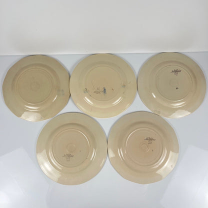 Set of 5 Sarreguemines floral dinner plates, 1920-40