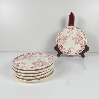 Rare Set of 6 bread plates KG Lunéville Ironstone, "Fontainebleau", pink, 19th century