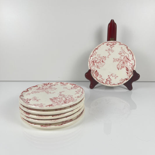 Rare Set de 6 assiettes à pain KG Lunéville Terre de fer, " Fontainebleau" , rose, XIXe siècle