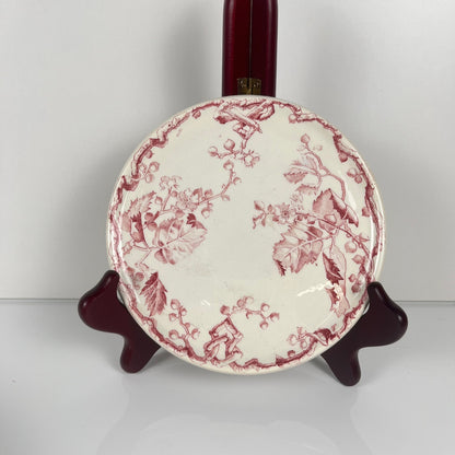 Rare Set of 6 bread plates KG Lunéville Ironstone, "Fontainebleau", pink, 19th century