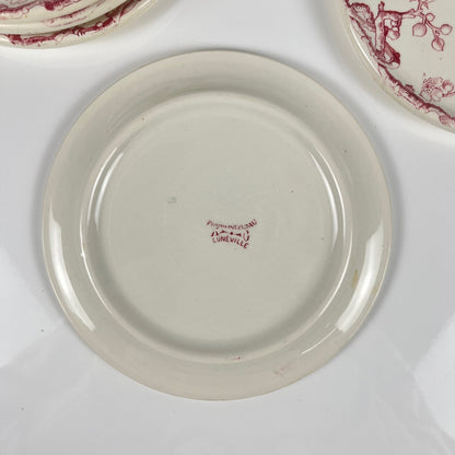 Rare Set of 6 bread plates KG Lunéville Ironstone, "Fontainebleau", pink, 19th century