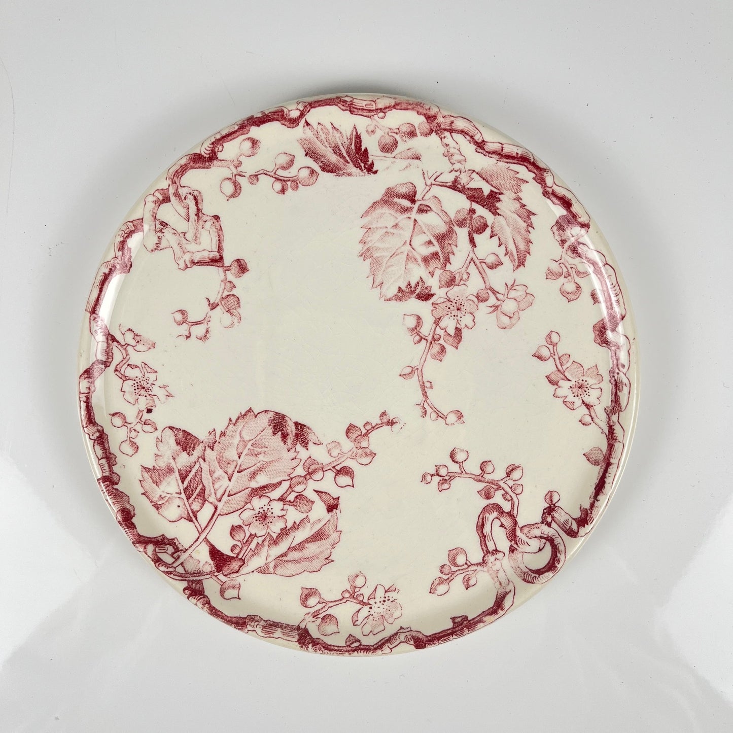 Rare Set of 6 bread plates KG Lunéville Ironstone, "Fontainebleau", pink, 19th century