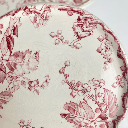 Rare Set of 6 bread plates KG Lunéville Ironstone, "Fontainebleau", pink, 19th century
