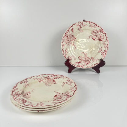 Set de 4 assiettes plates KG Lunéville Terre de fer, " Fontainebleau" , rose, XIXe siècle