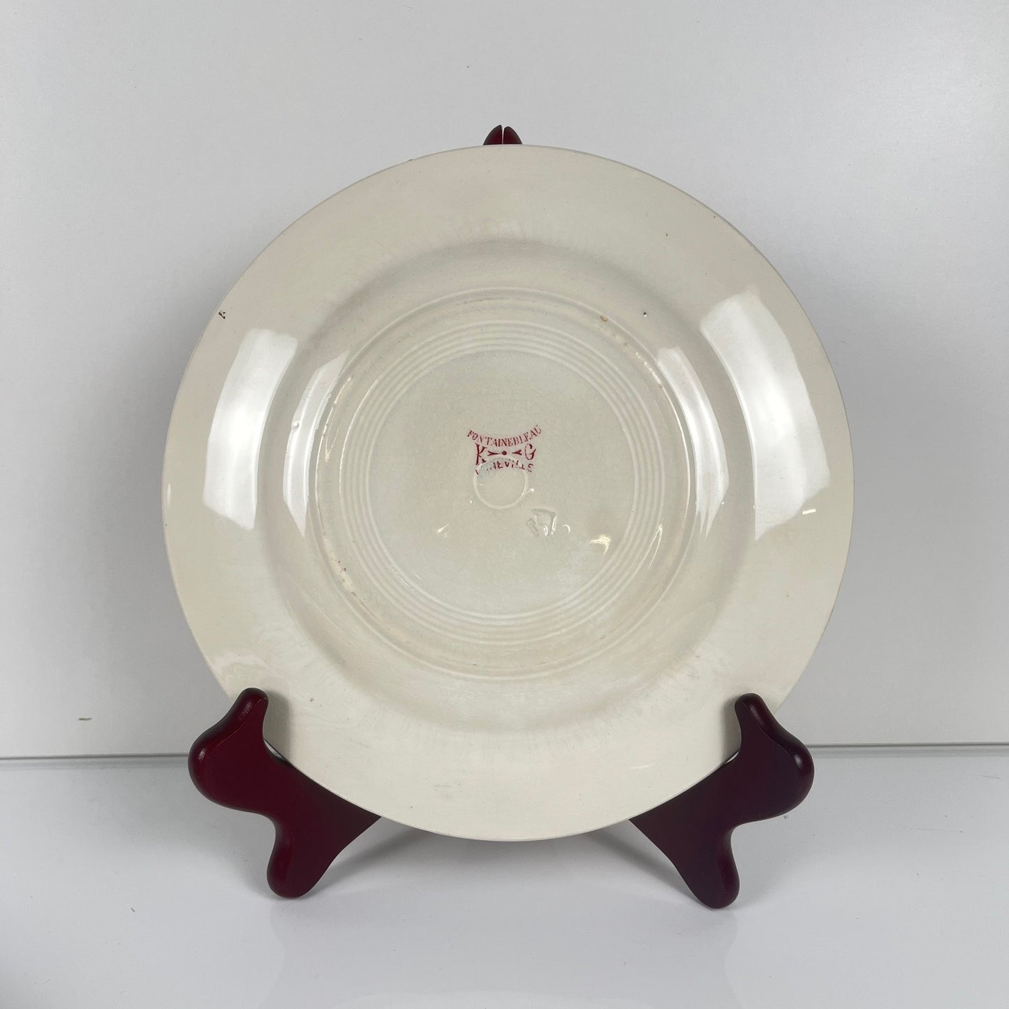 Set de 4 assiettes plates KG Lunéville Terre de fer, " Fontainebleau" , rose, XIXe siècle