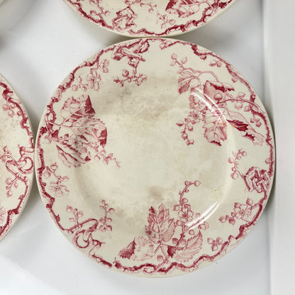 Set de 4 assiettes plates KG Lunéville Terre de fer, " Fontainebleau" , rose, XIXe siècle