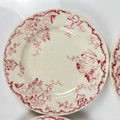 Set de 4 assiettes plates KG Lunéville Terre de fer, " Fontainebleau" , rose, XIXe siècle