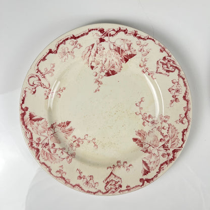 Set de 4 assiettes plates KG Lunéville Terre de fer, " Fontainebleau" , rose, XIXe siècle