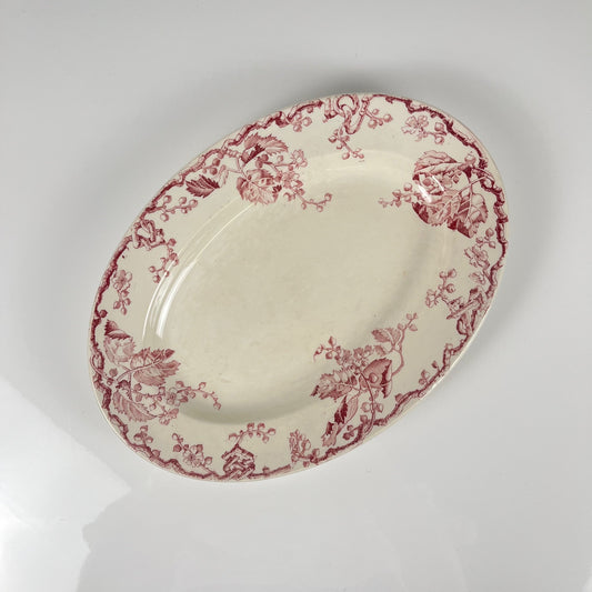 Plat ovale KG Lunéville Terre de fer, " Fontainebleau" , rose, XIXe siècle