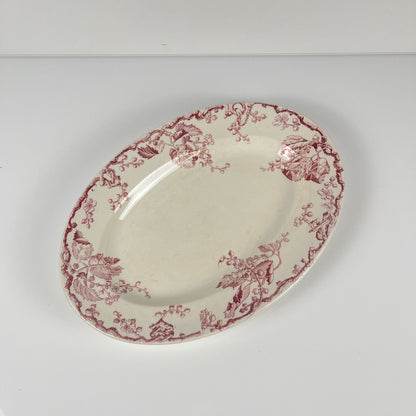 Plat ovale KG Lunéville Terre de fer, " Fontainebleau" , rose, XIXe siècle