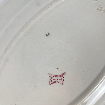 Plat ovale KG Lunéville Terre de fer, " Fontainebleau" , rose, XIXe siècle