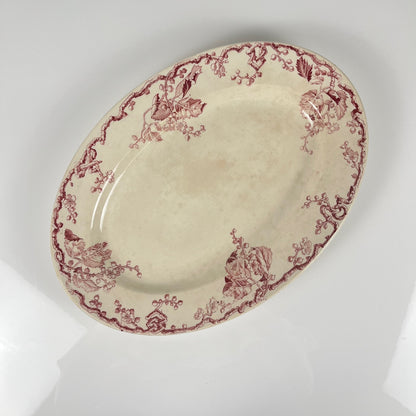 Grand Plat ovale KG Lunéville Terre de fer, " Fontainebleau" , rose, XIXe siècle