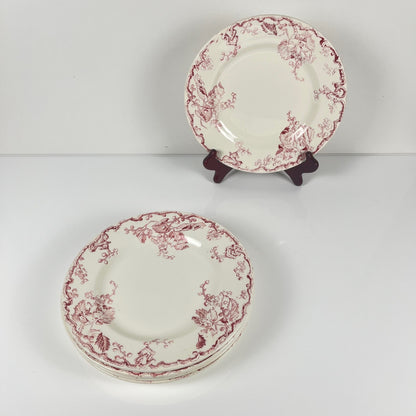 Set de 6 assiettes plates KG Lunéville Terre de fer, " Fontainebleau" , rose, XIXe siècle