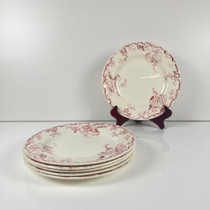 Set de 6 assiettes plates KG Lunéville Terre de fer, " Fontainebleau" , rose, XIXe siècle