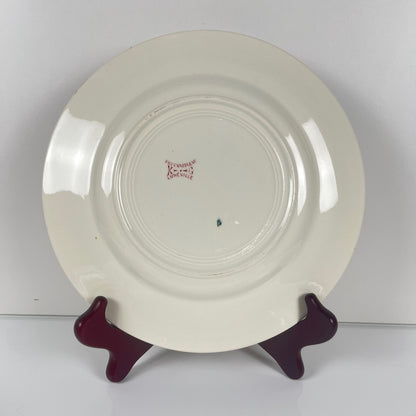 Set de 6 assiettes plates KG Lunéville Terre de fer, " Fontainebleau" , rose, XIXe siècle