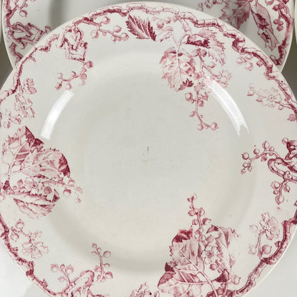 Set de 6 assiettes plates KG Lunéville Terre de fer, " Fontainebleau" , rose, XIXe siècle
