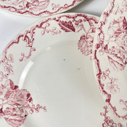 Set de 6 assiettes plates KG Lunéville Terre de fer, " Fontainebleau" , rose, XIXe siècle