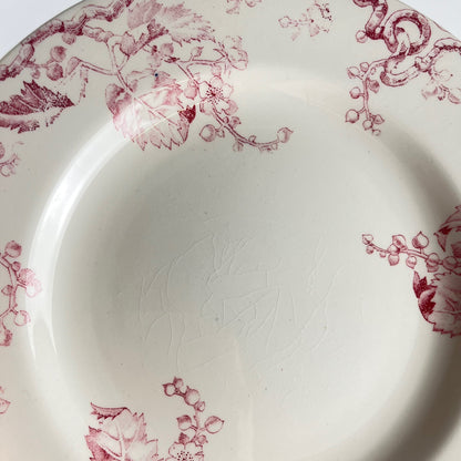 Set de 6 assiettes plates KG Lunéville Terre de fer, " Fontainebleau" , rose, XIXe siècle