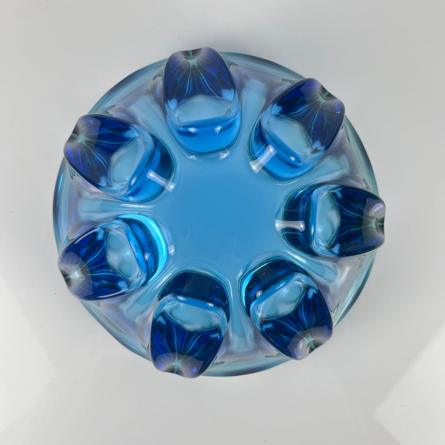 Murano glass bowl / large vide poche, flower shape, green-blue gradient, 1960s
