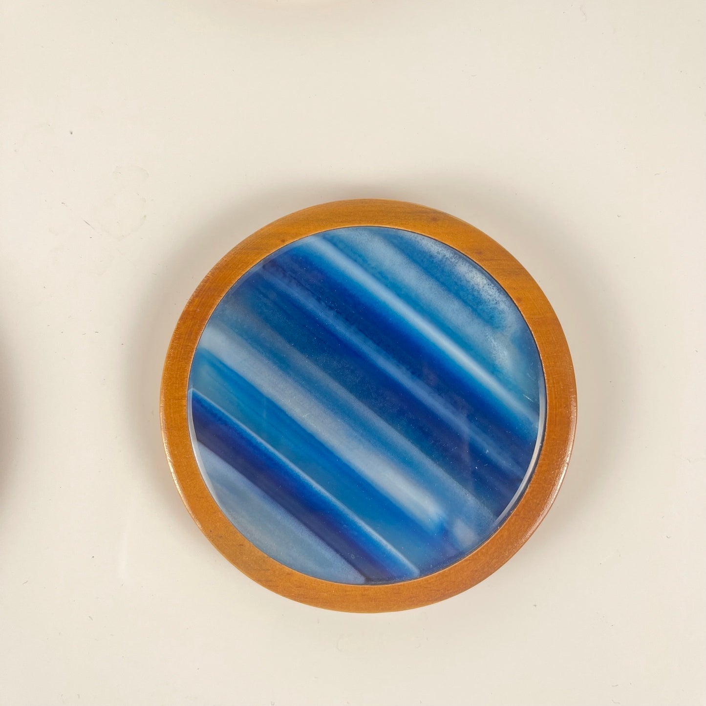 Set de 6 dessous de verre en Agate bleu et bois, Midcentury modern