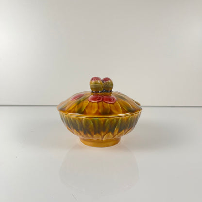 Sucrier barbotine Sarreguemines "cerise", 1970