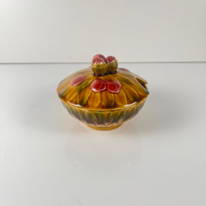 Sucrier barbotine Sarreguemines "cerise", 1970