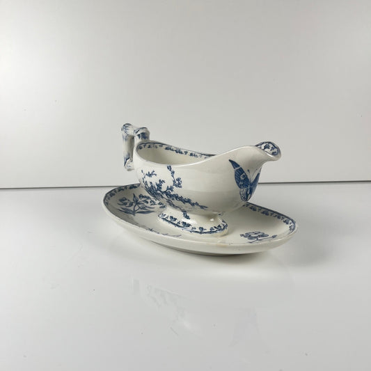 Saucière Terre de fer "Carmen",  Sarreguemines, bleu , 1875-1900