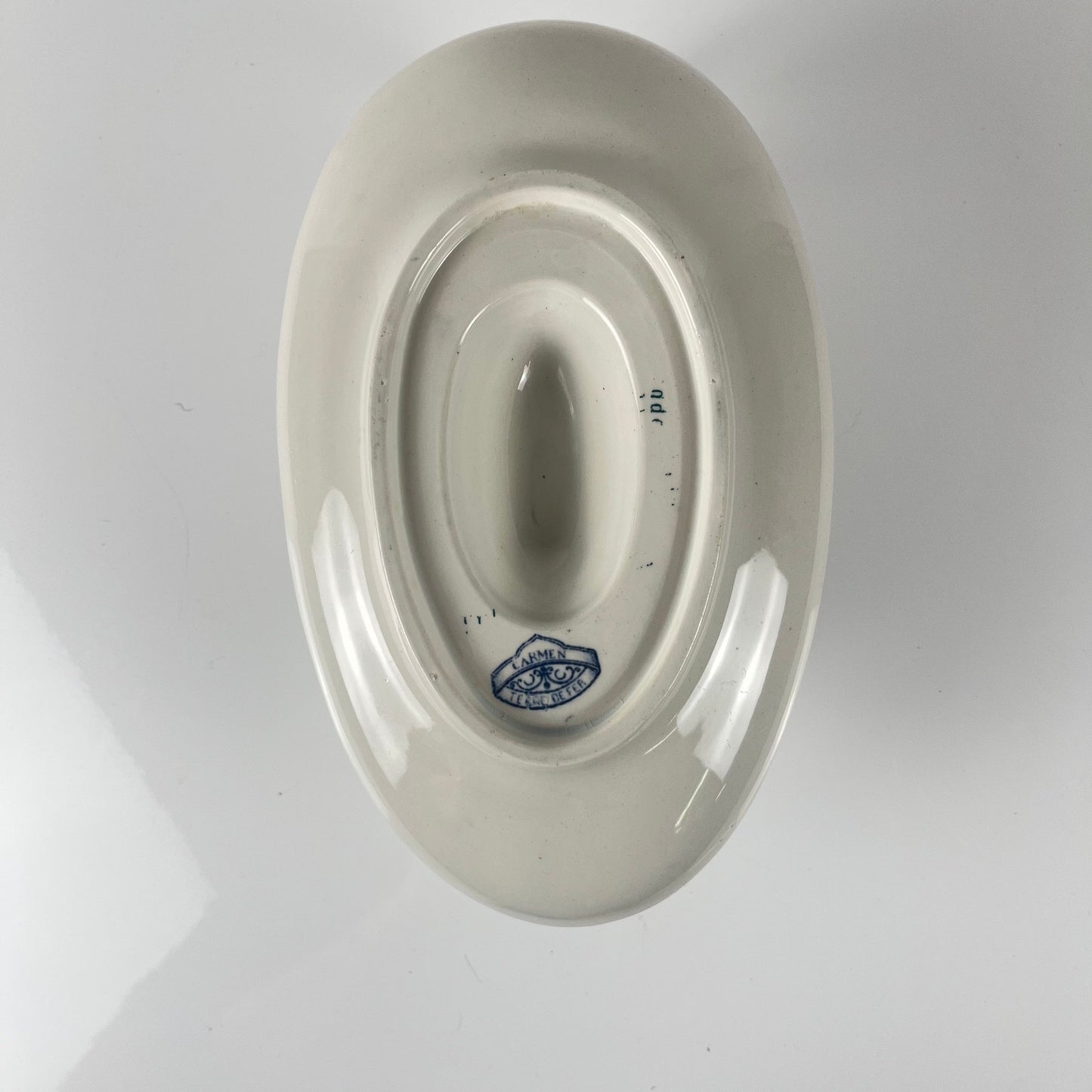 Saucière Terre de fer "Carmen",  Sarreguemines, bleu , 1875-1900
