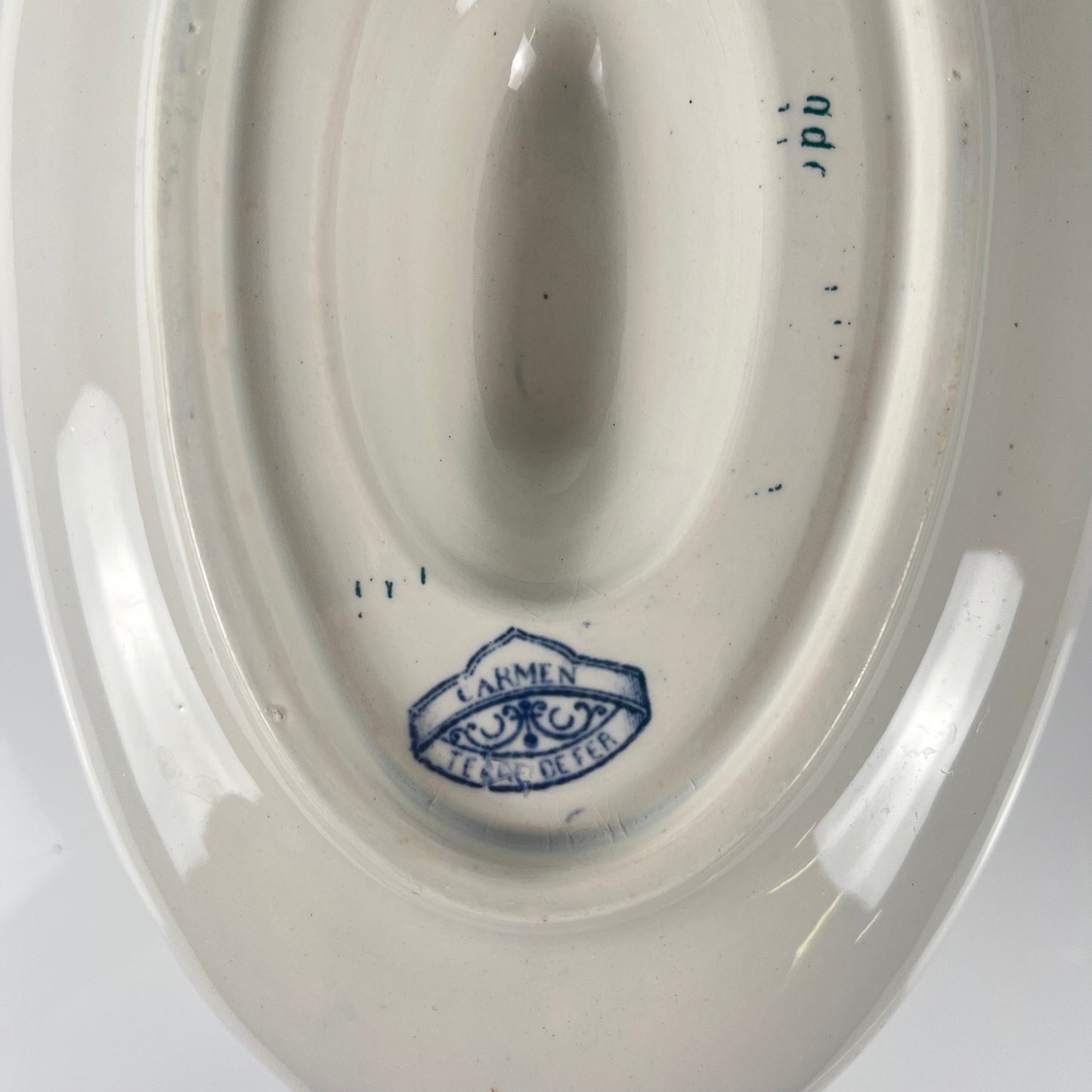 Saucière Terre de fer "Carmen",  Sarreguemines, bleu , 1875-1900
