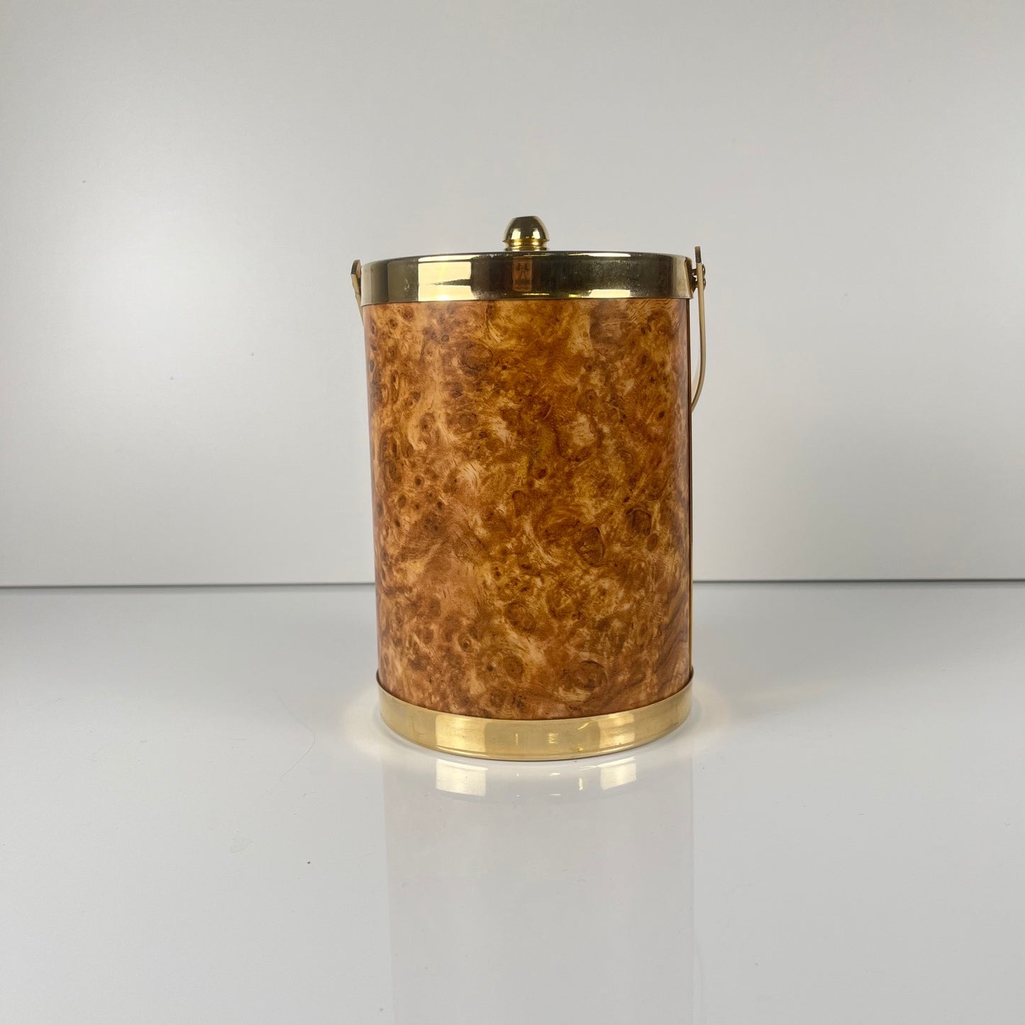 Vintage ice bucket in elm burr effect plastic, 1970s