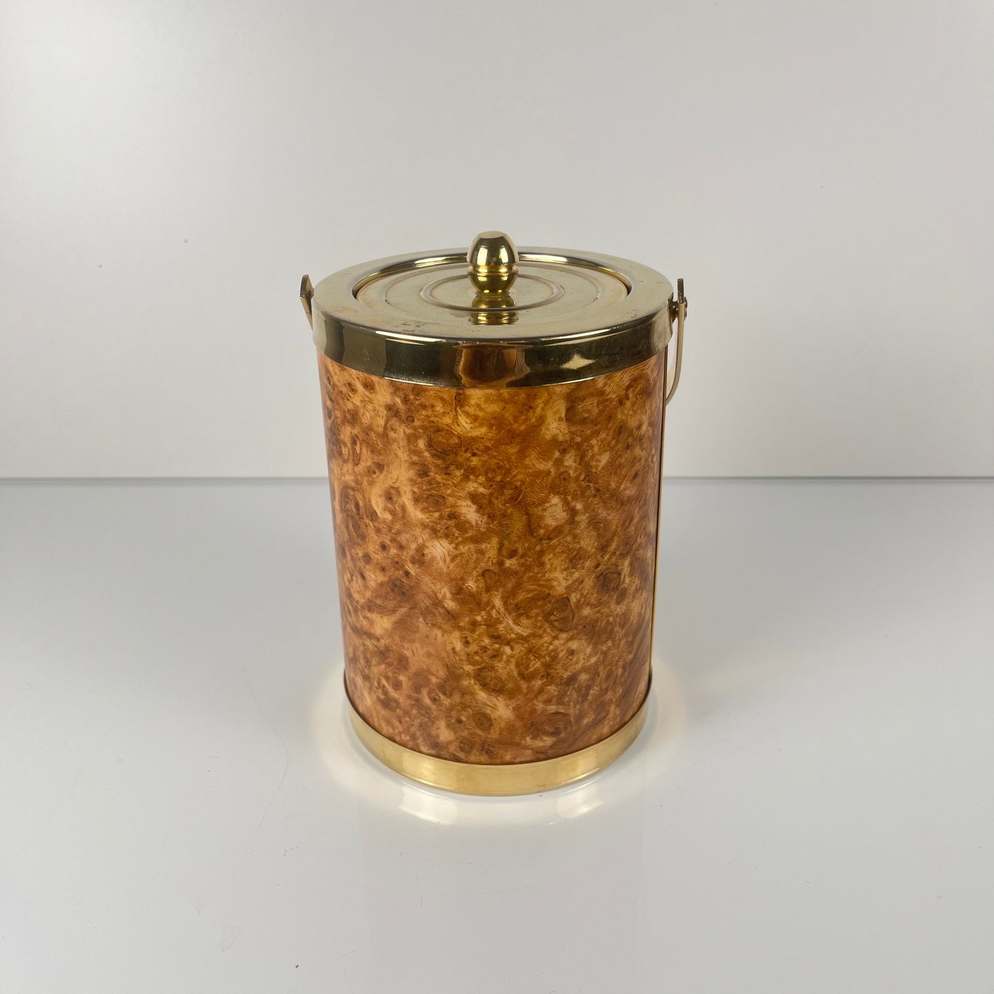 Vintage ice bucket in elm burr effect plastic, 1970s