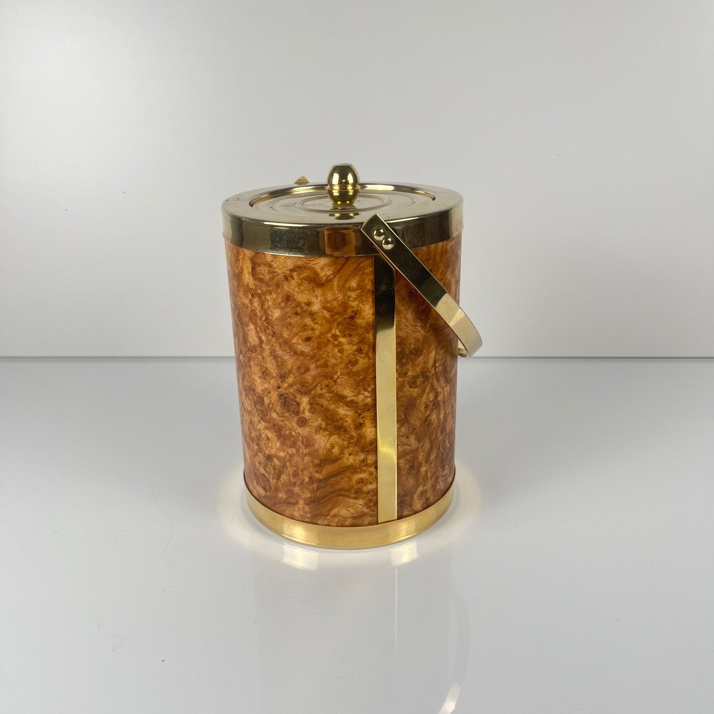 Vintage ice bucket in elm burr effect plastic, 1970s